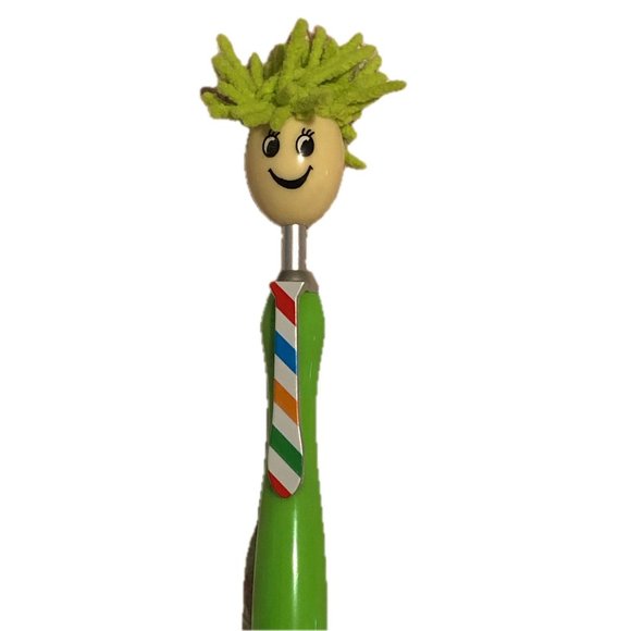 BOGO Mop Head Green Plastic Ballpoint Pen Stylus Screen Cleaner Smiling Face - Picture 2 of 5
